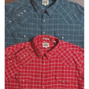 Vtg Ely Cattleman Shirt Western Pearl Snap Men Tall Wrinkle Free 19 / 37 (2 PK)